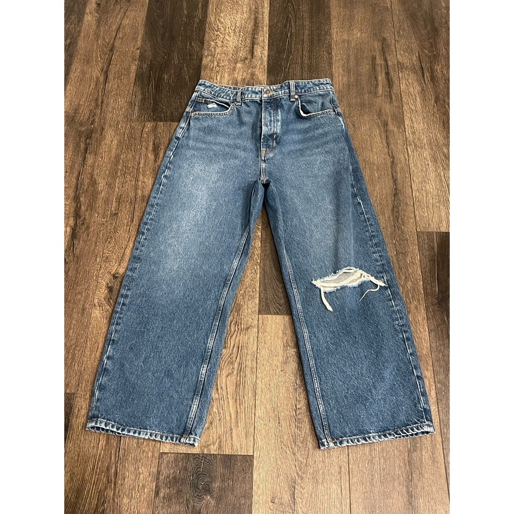 Free People Jeans Womens 30L Deep Trance Dropped Boyfriend Wide Leg We The Free